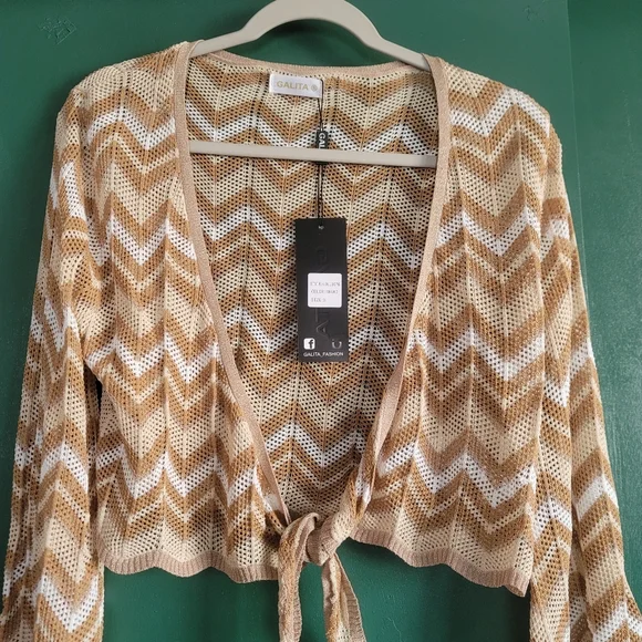 Galita Chevron Knit Tie-Front Cardigan BOHO Size Small NWT - Picture 8 of 13
